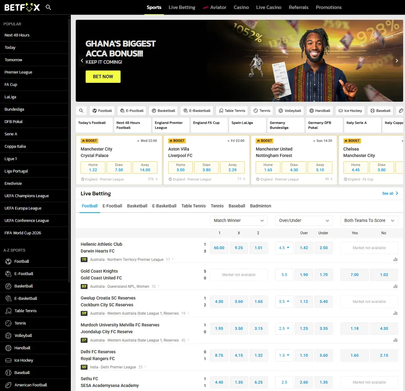 BetFox Ghana desktop betting site screenshot